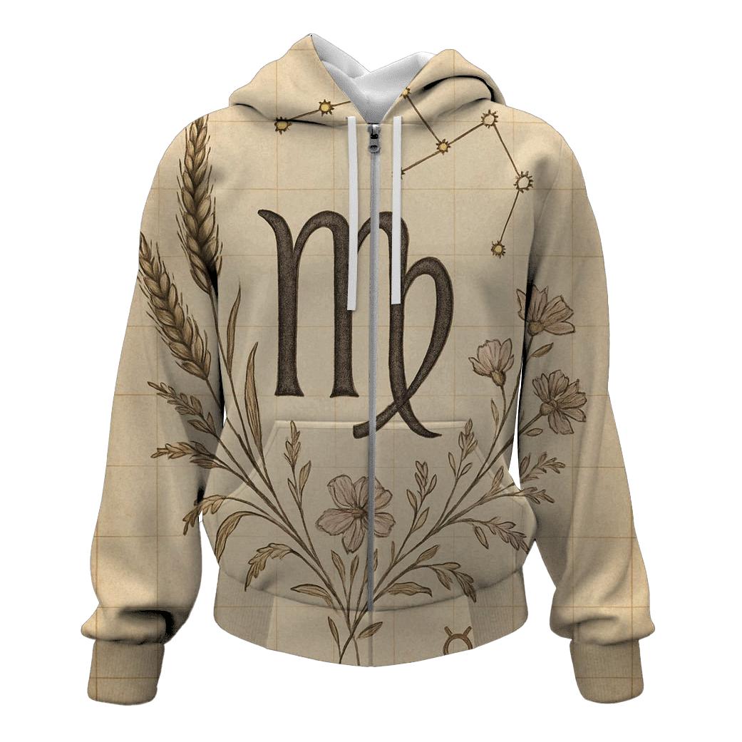 Virgo Wheat Glyph With Celestial Botanical Chart heavyweight hoodies