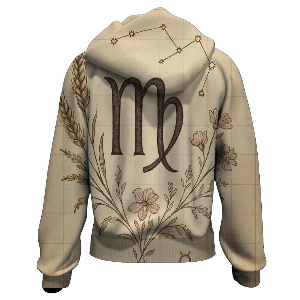 Virgo Wheat Glyph With Celestial Botanical Chart heavyweight hoodies