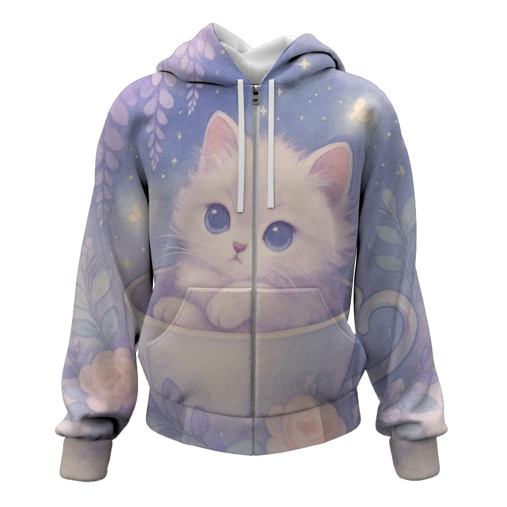 Moonlit Teacup Kitten Garden designer hoodies