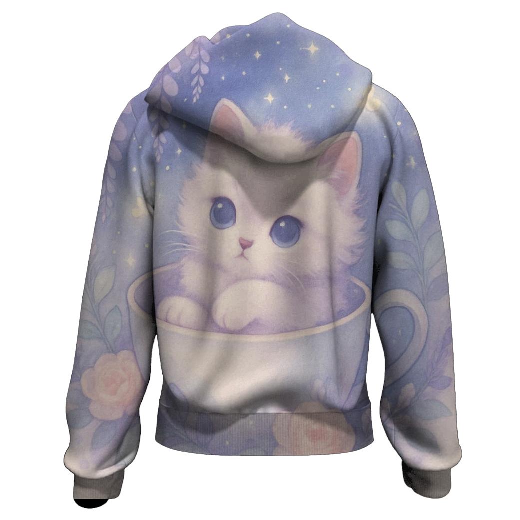 Moonlit Teacup Kitten Garden designer hoodies