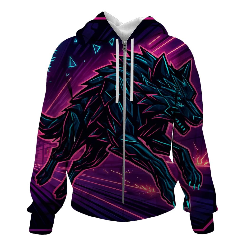 Obsidian Circuit Wolf In The Neon Forge heavyweight hoodies