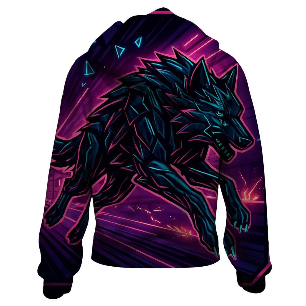 Obsidian Circuit Wolf In The Neon Forge heavyweight hoodies
