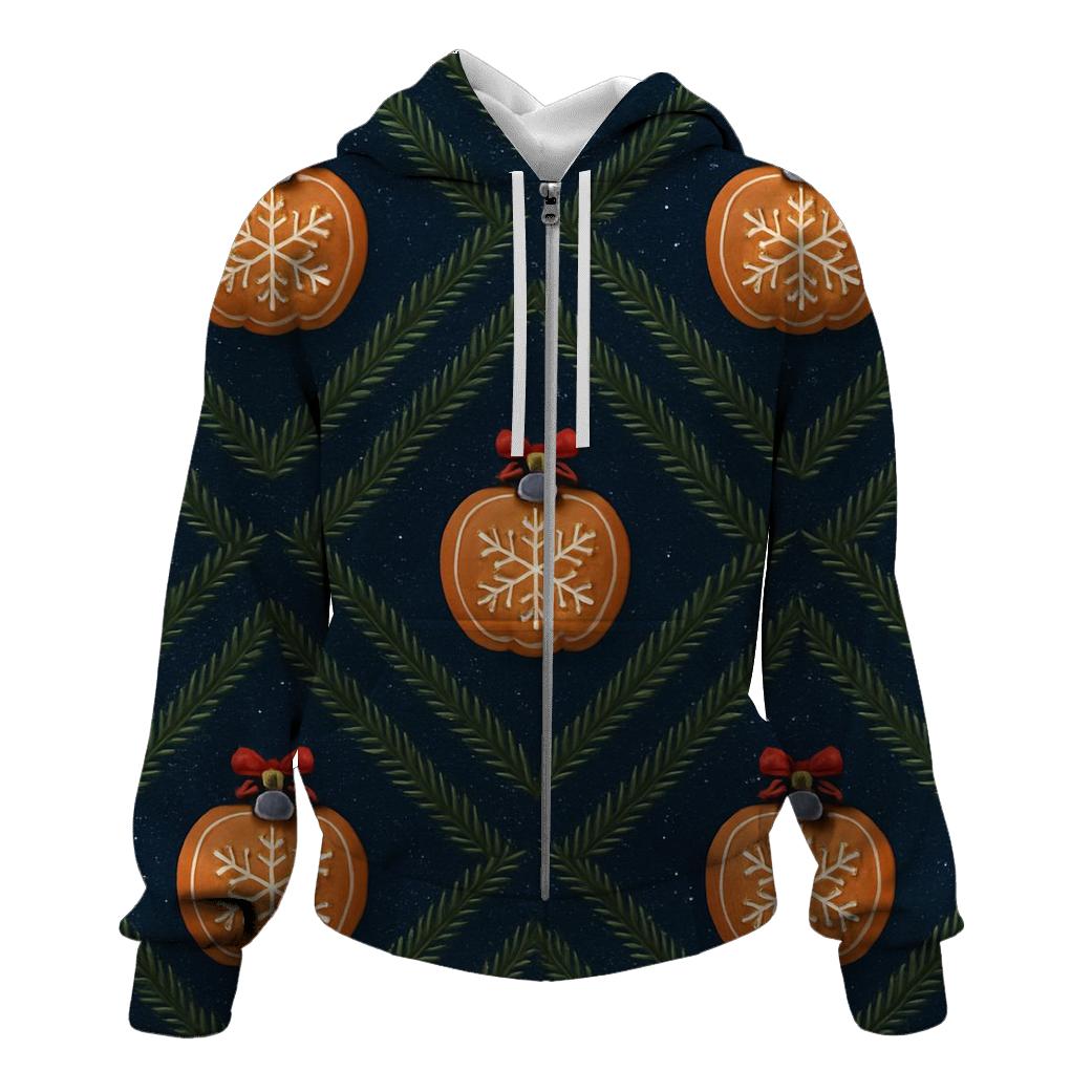 Midnight Fir Needle Stripe Grid With Gingerbread Pumpkin Baubles zip-up hoodies