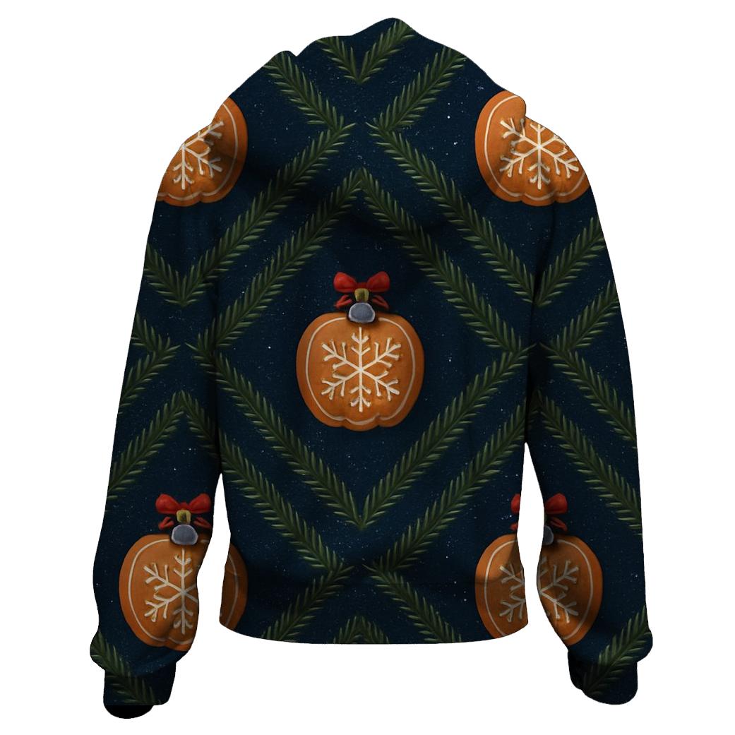 Midnight Fir Needle Stripe Grid With Gingerbread Pumpkin Baubles zip-up hoodies