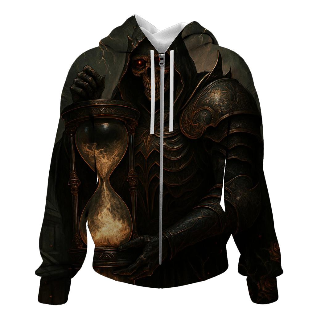 The Obsidian Hourglass Warden designer hoodies
