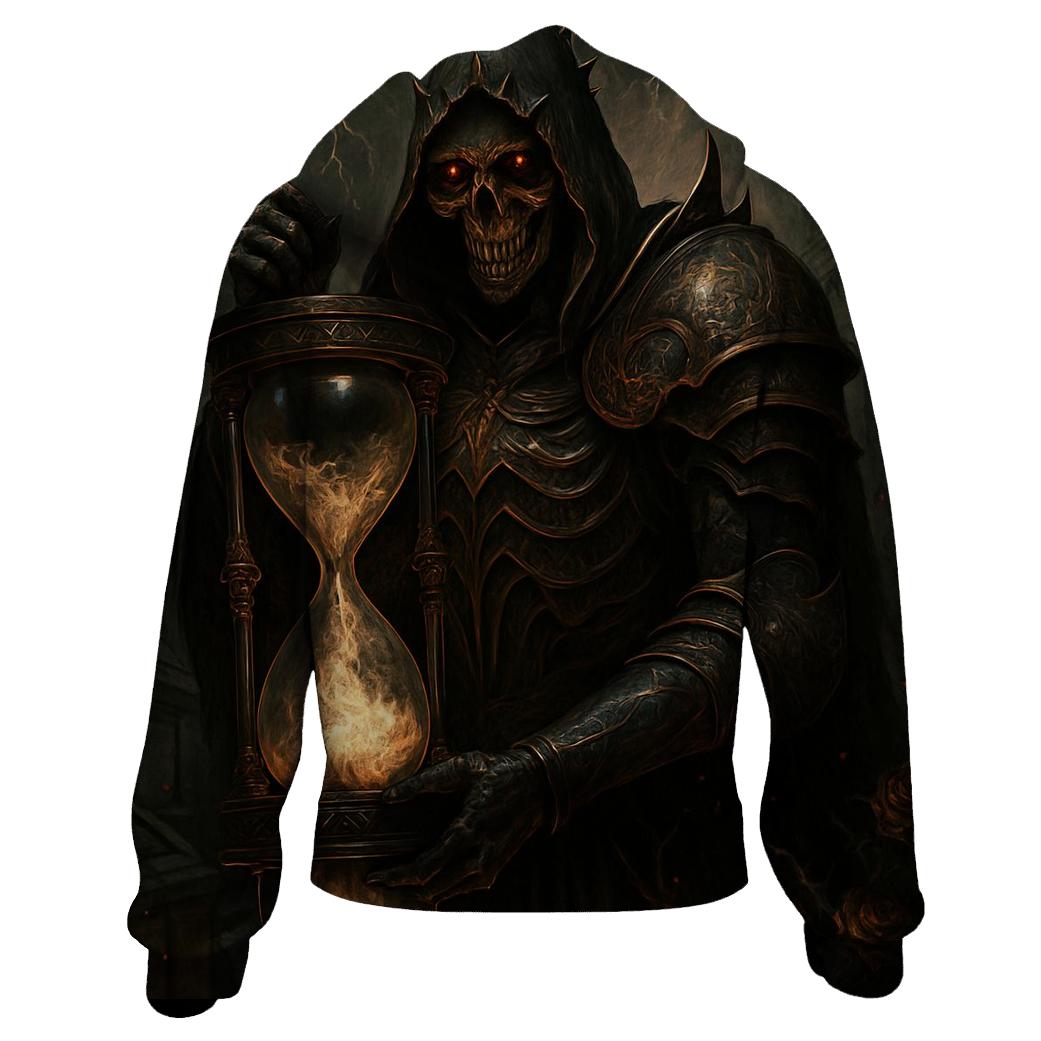 The Obsidian Hourglass Warden designer hoodies