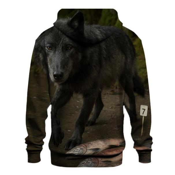Coastal Rainforest Wolf In Salmon Science Tagging Zone premium hoodies