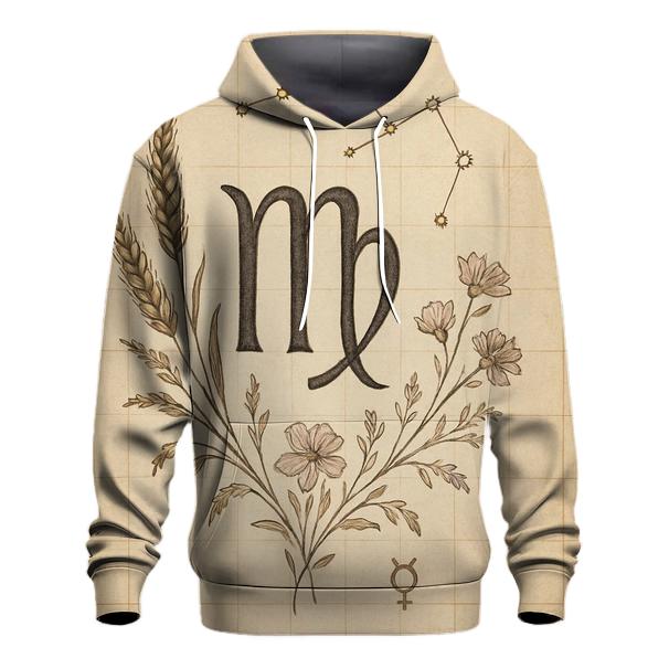 Virgo Wheat Glyph With Celestial Botanical Chart zip-up hoodies