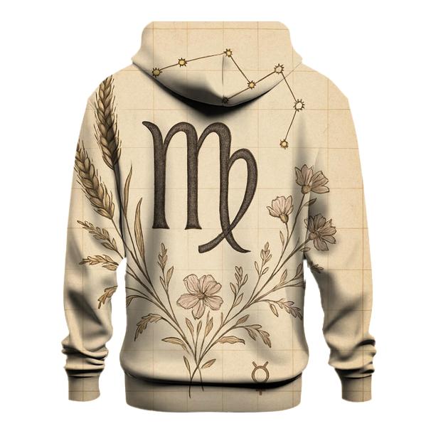 Virgo Wheat Glyph With Celestial Botanical Chart zip-up hoodies