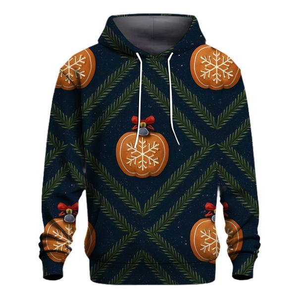 Midnight Fir Needle Stripe Grid With Gingerbread Pumpkin Baubles hoodie trends