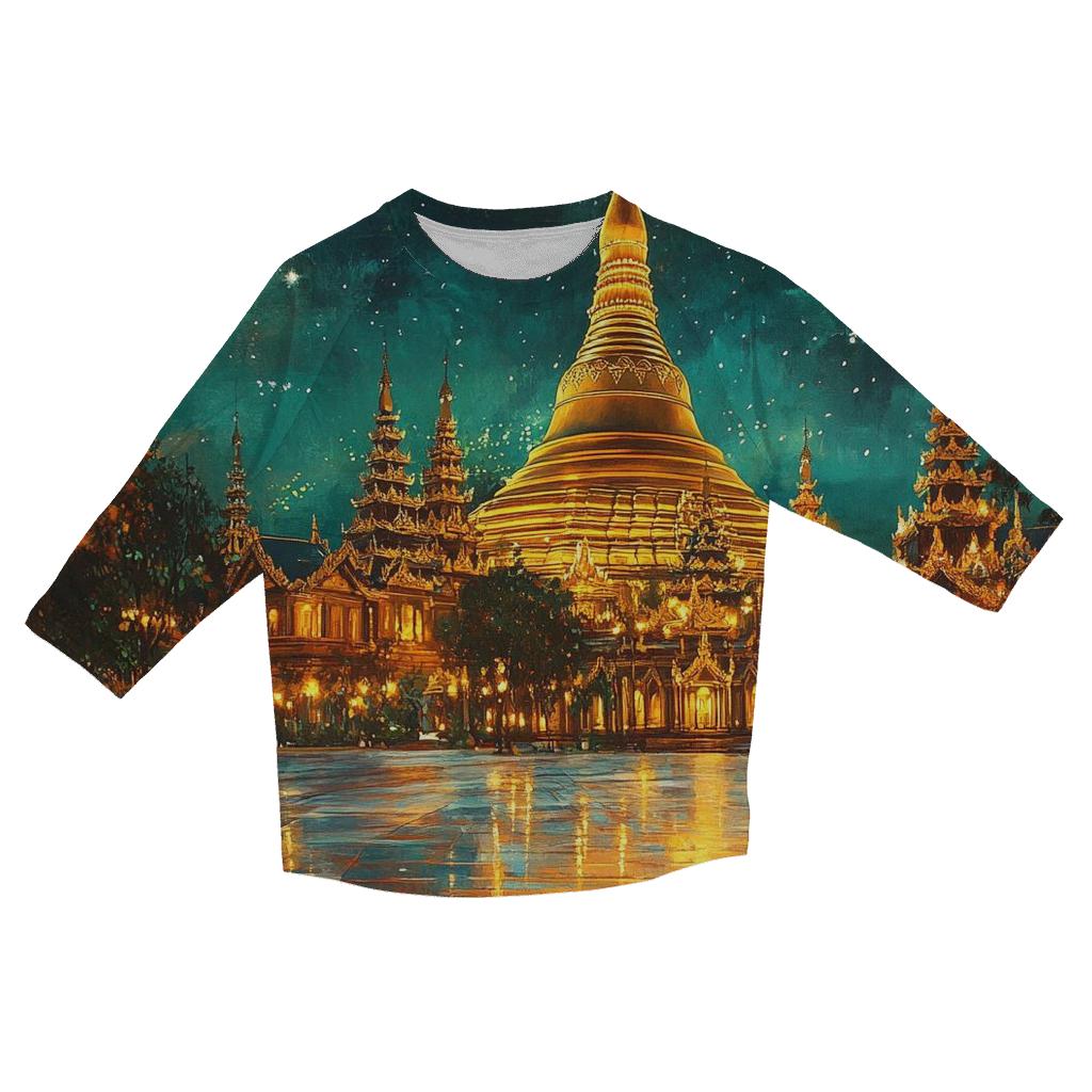 Shwedagon Pagoda - Yangon custom 3/4 sleeve shirts