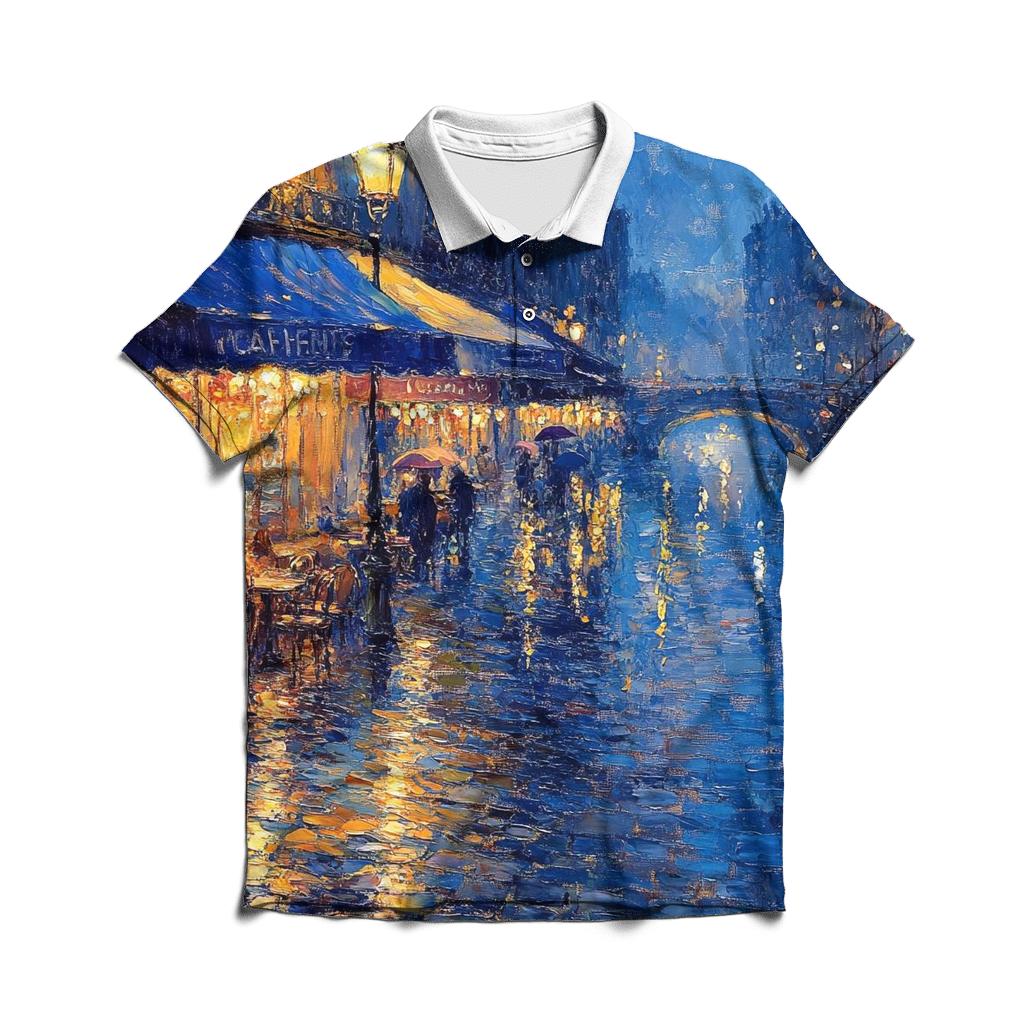 Claude Monet Inspired Citylights After Rain premium cotton polo shirts