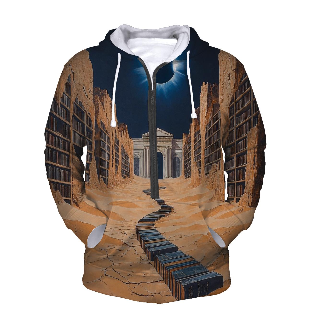 Salvador Dali Inspired Eclipse Over A Desert Library printed hoodies