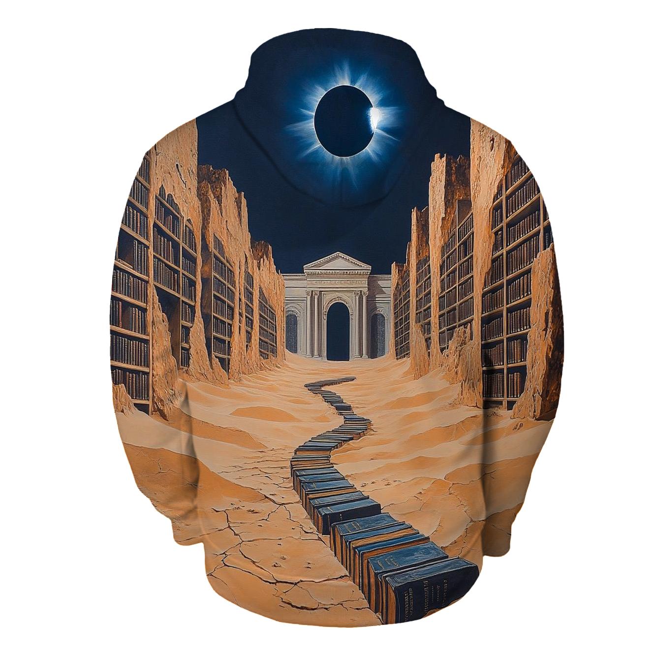 Salvador Dali Inspired Eclipse Over A Desert Library printed hoodies
