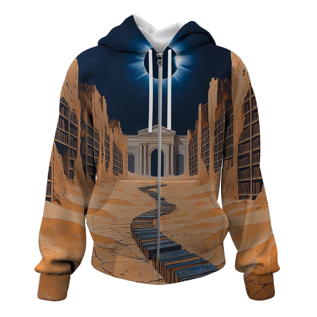 Salvador Dali Inspired Eclipse Over A Desert Library heavyweight hoodies