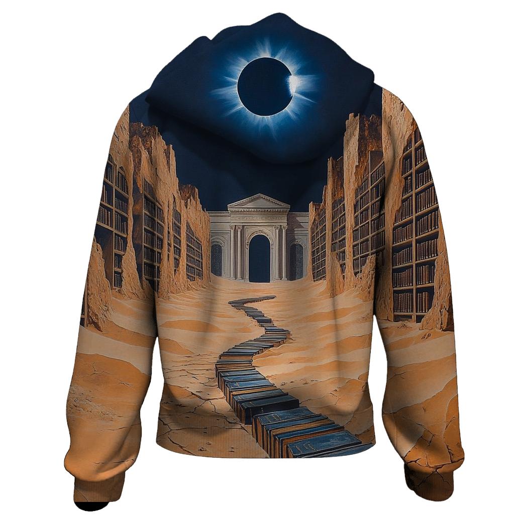 Salvador Dali Inspired Eclipse Over A Desert Library heavyweight hoodies
