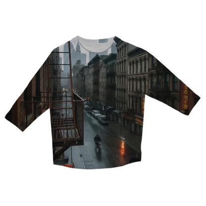 Chinatown Fire Escape View Toward Lower Manhattan After Rain stylish quarter sleeve tops