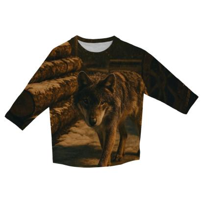 Timber Wolf In A Derelict Boreal Logging Yard At Snowfall custom 3/4 sleeve shirts