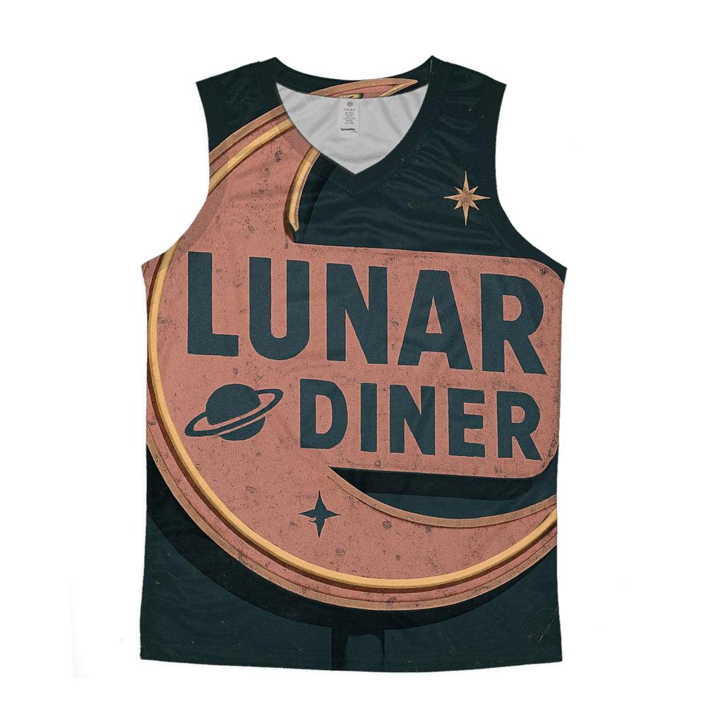 Retro Lunar Diner Neon Sign Print graphic print tank tops