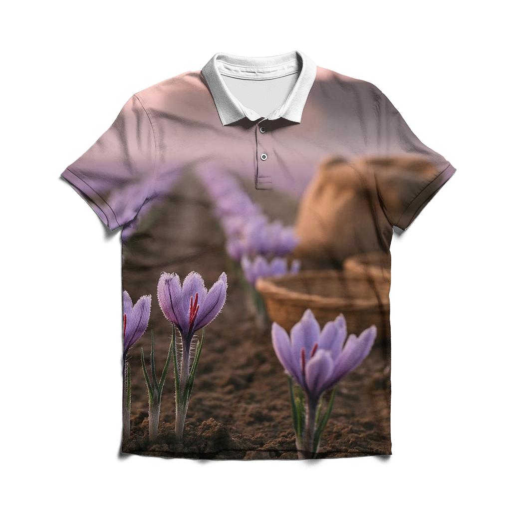 Saffron Crocus Rows After First Frost embroidered polo tops