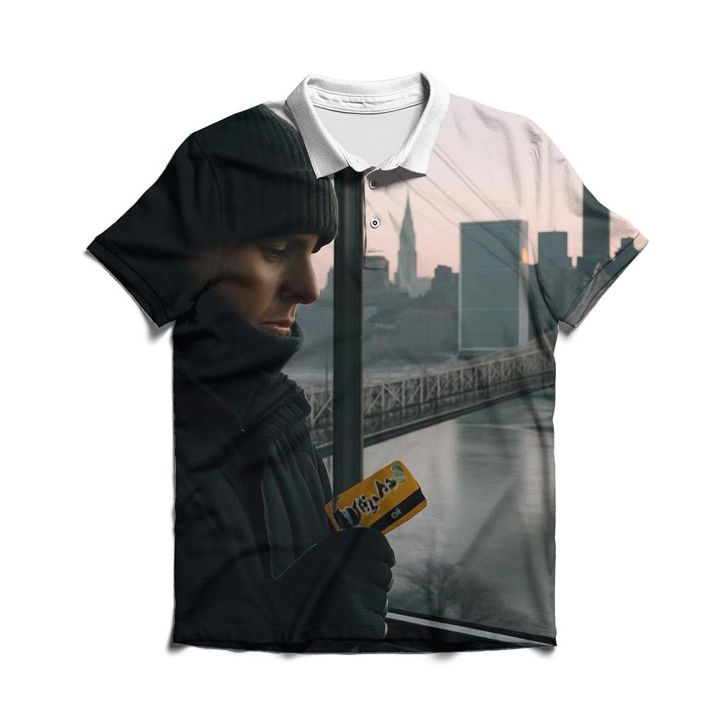 Roosevelt Island Tram Window Skyline At Winter Dawn branded logo polo shirts
