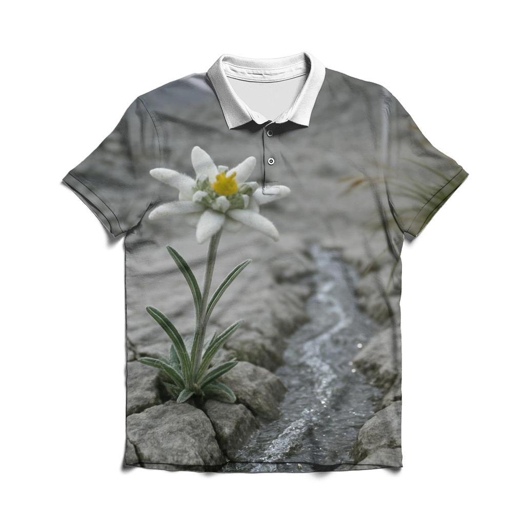 Alpine Edelweiss Beside A Glacial Melt Rill branded logo polo shirts