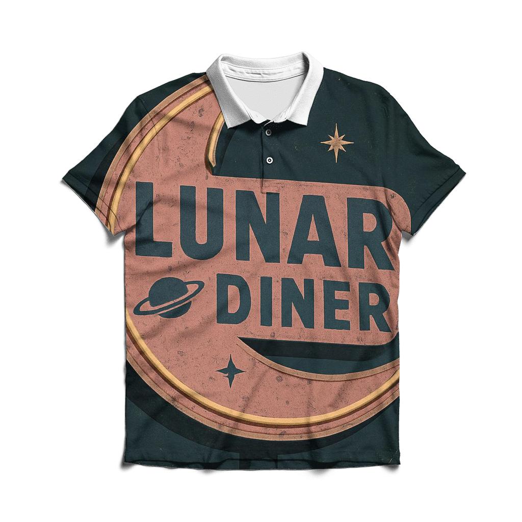 Retro Lunar Diner Neon Sign Print branded logo polo shirts