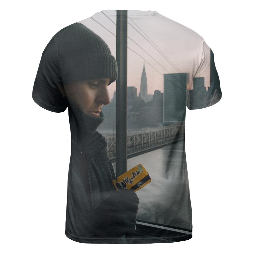 Roosevelt Island Tram Window Skyline At Winter Dawn unique graphic print tees