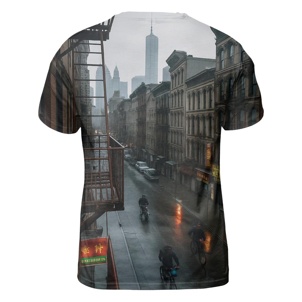 Chinatown Fire Escape View Toward Lower Manhattan After Rain statement graphic shirts