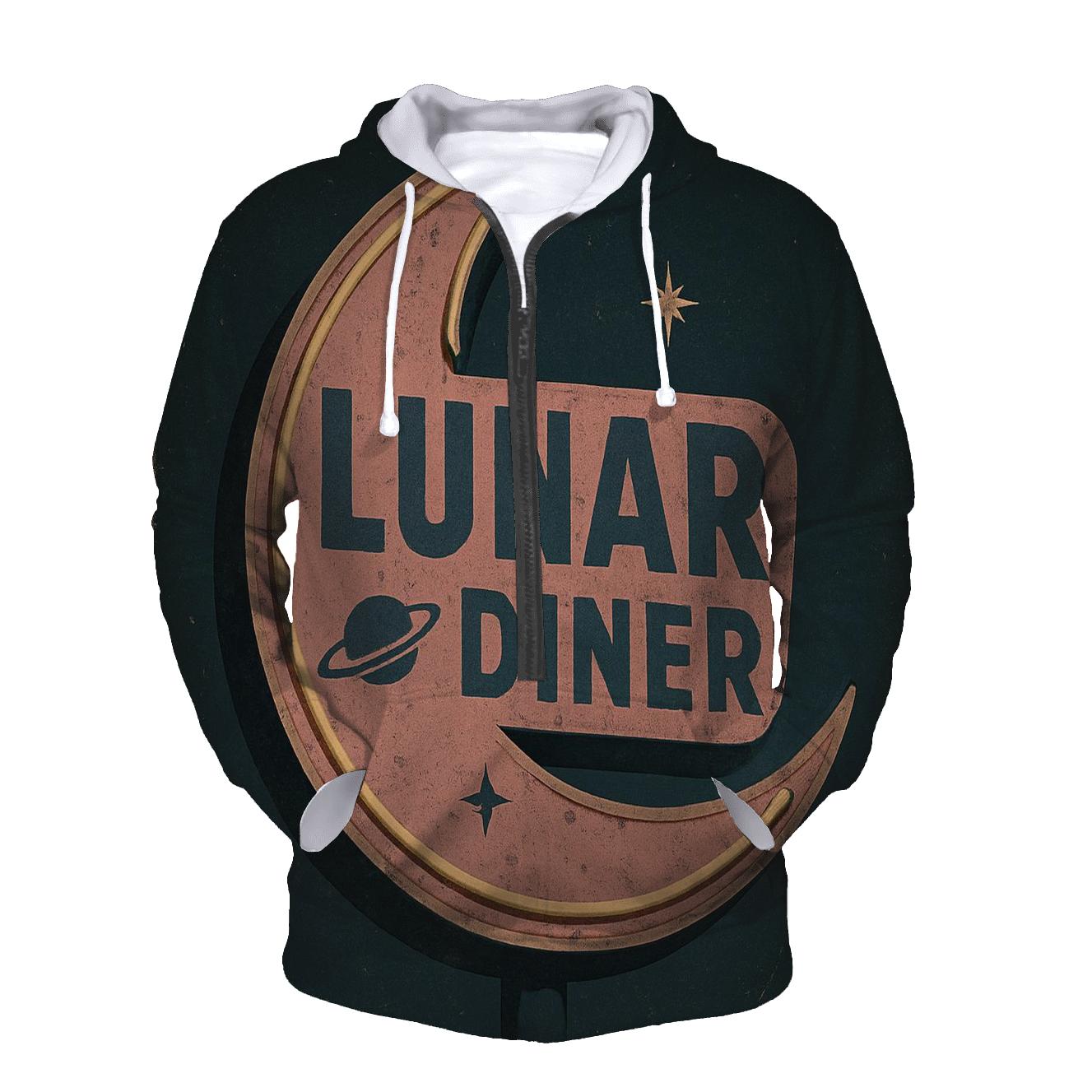 Retro Lunar Diner Neon Sign Print premium hoodies