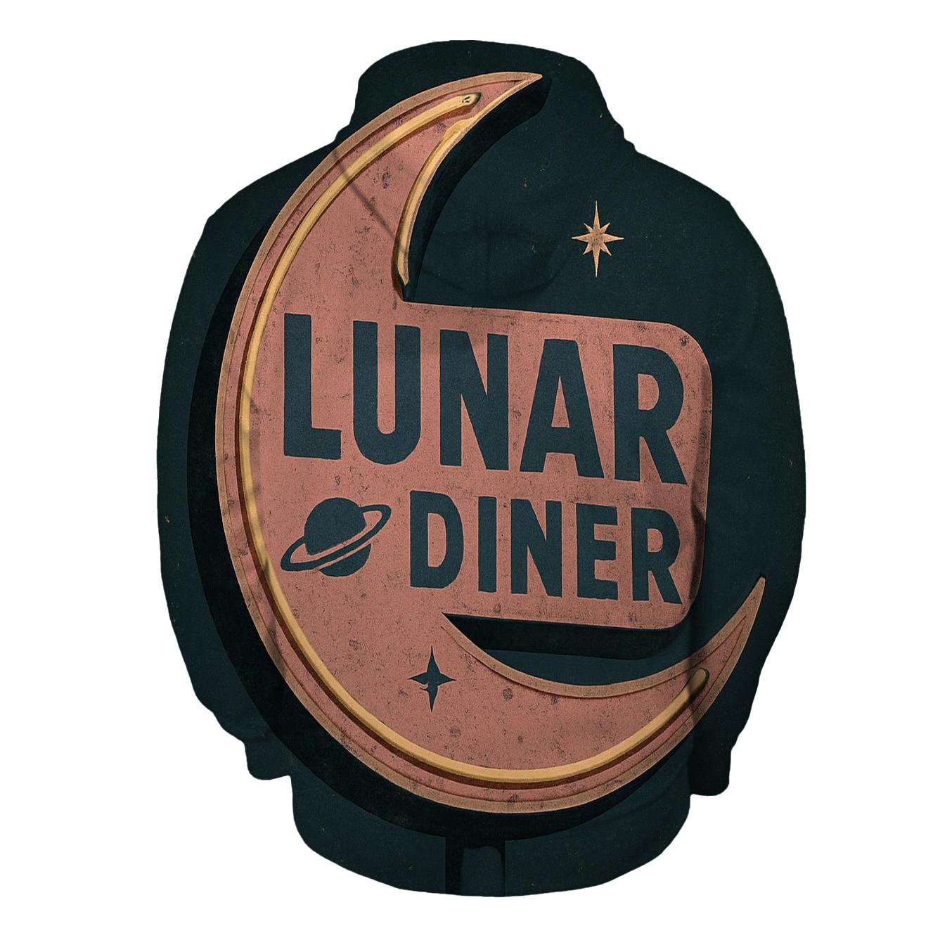 Retro Lunar Diner Neon Sign Print premium hoodies