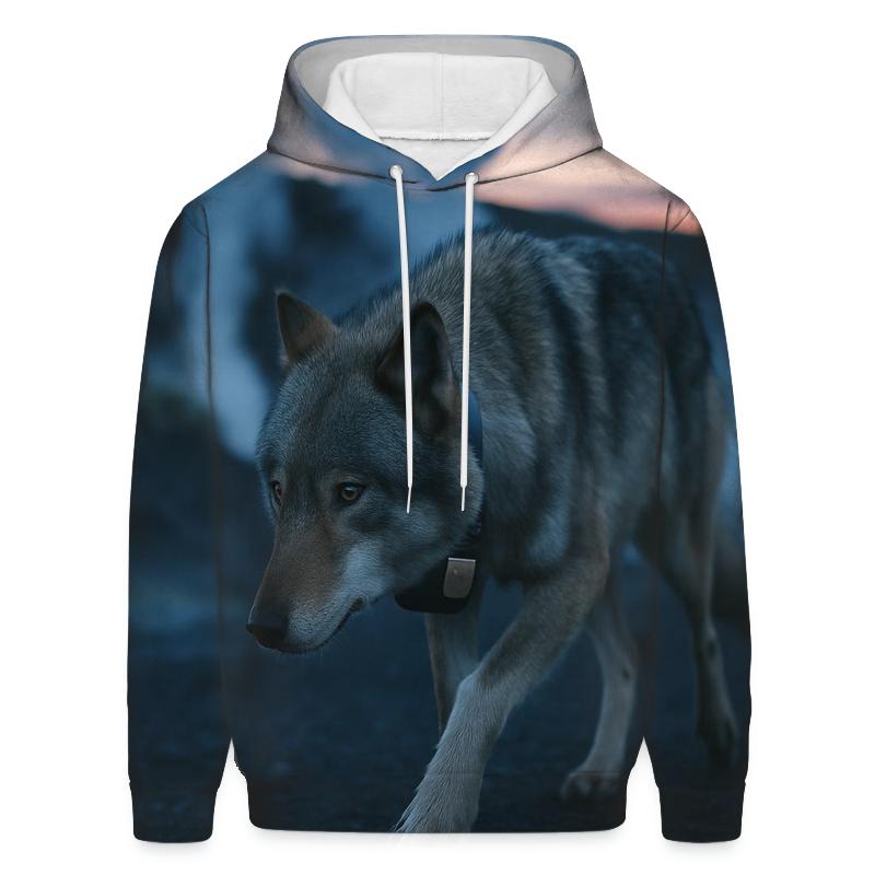Collared Wolf Crossing A Geothermal Fumarole Field designer hoodies