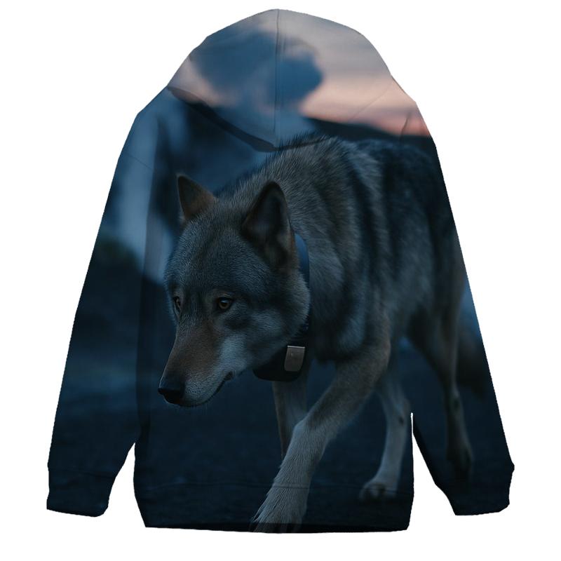 Collared Wolf Crossing A Geothermal Fumarole Field designer hoodies