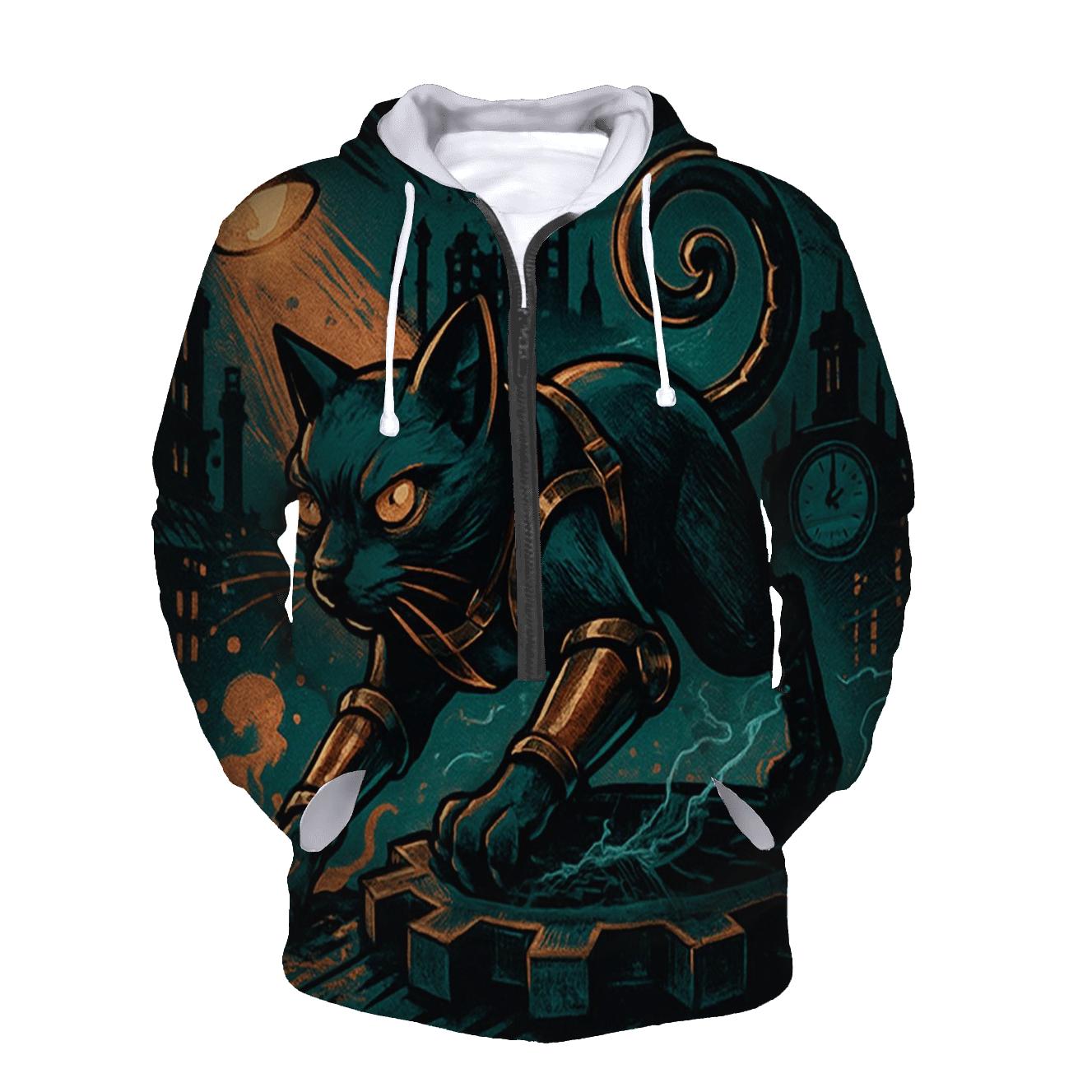 Clockwork Alley Prowler Cat embroidered hoodies
