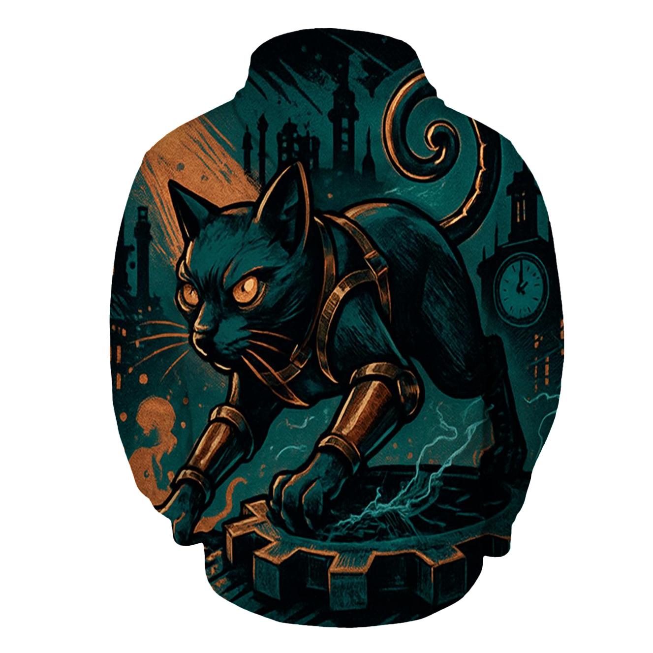 Clockwork Alley Prowler Cat embroidered hoodies