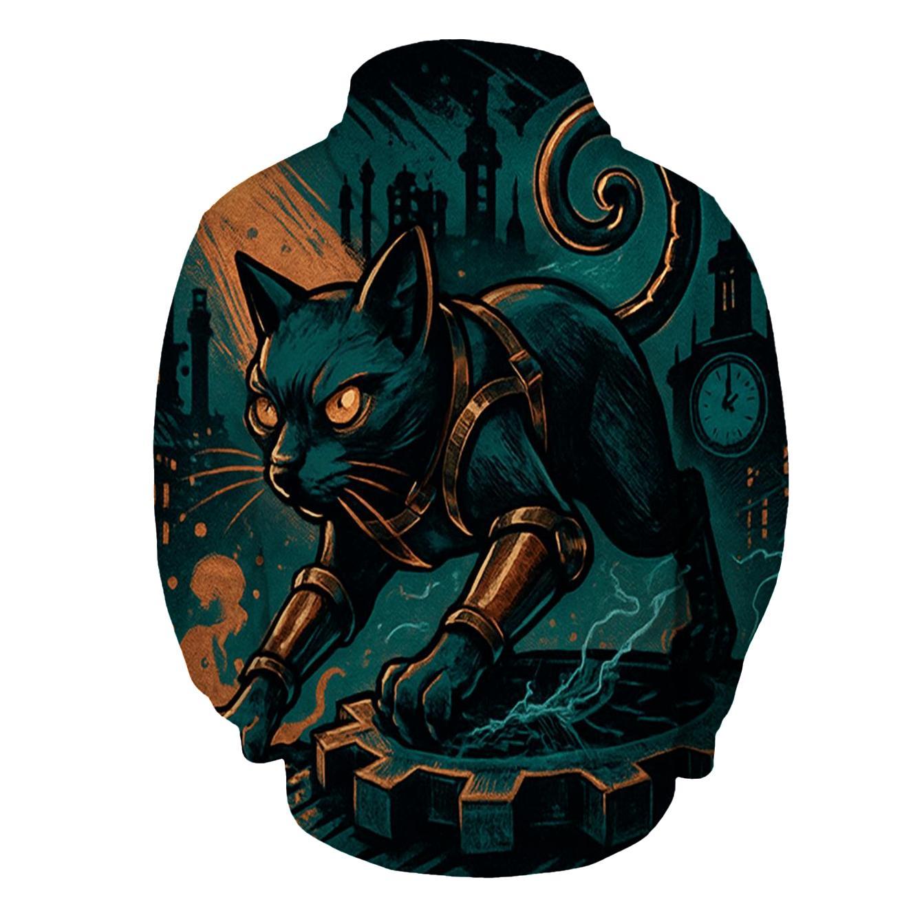 Clockwork Alley Prowler Cat embroidered hoodies