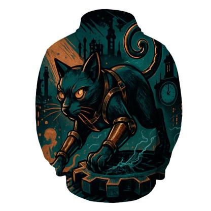 Clockwork Alley Prowler Cat embroidered hoodies