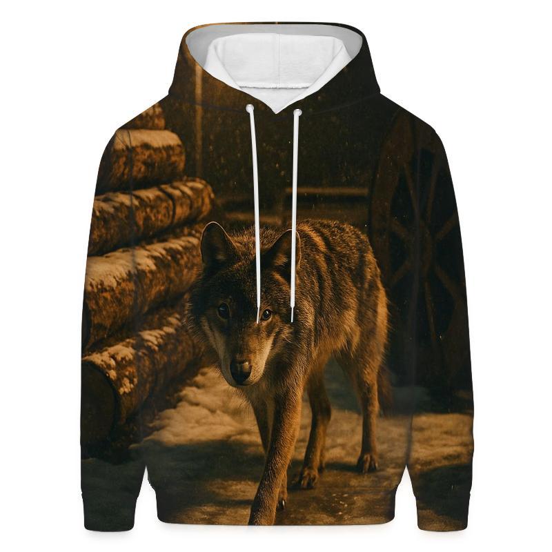 Timber Wolf In A Derelict Boreal Logging Yard At Snowfall hoodies fashion