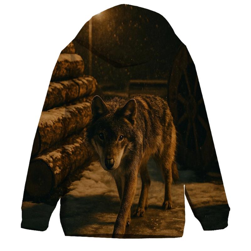 Timber Wolf In A Derelict Boreal Logging Yard At Snowfall hoodies fashion