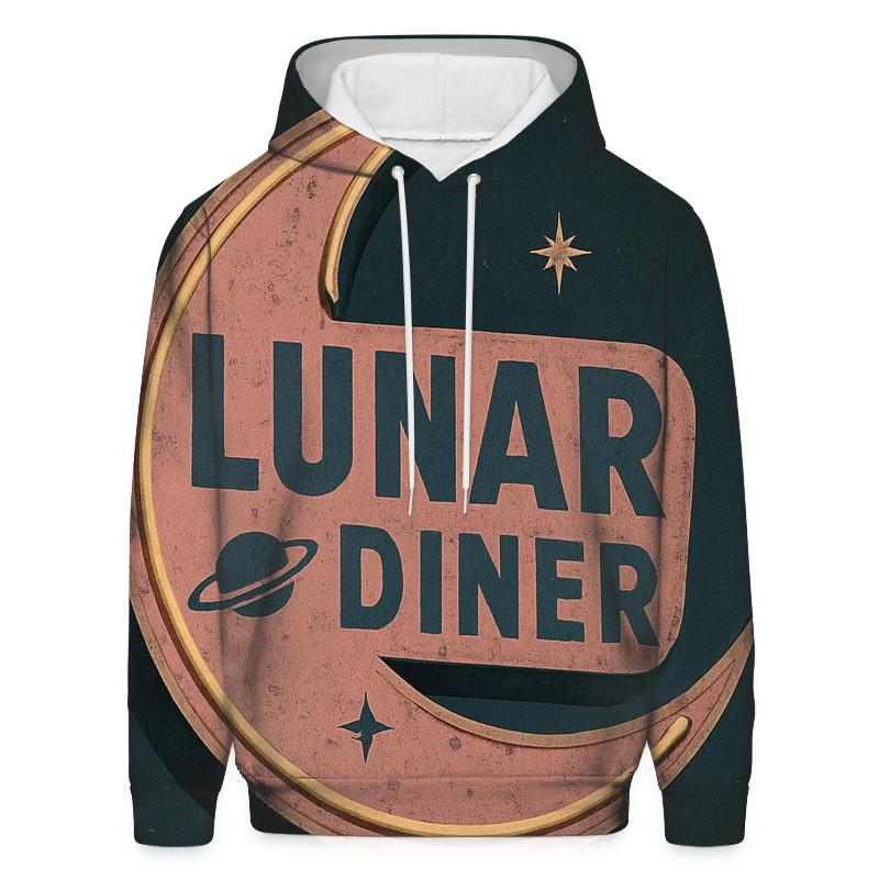 Retro Lunar Diner Neon Sign Print premium hoodies