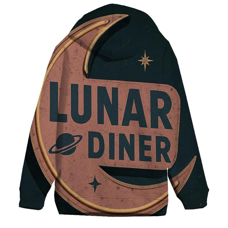 Retro Lunar Diner Neon Sign Print premium hoodies