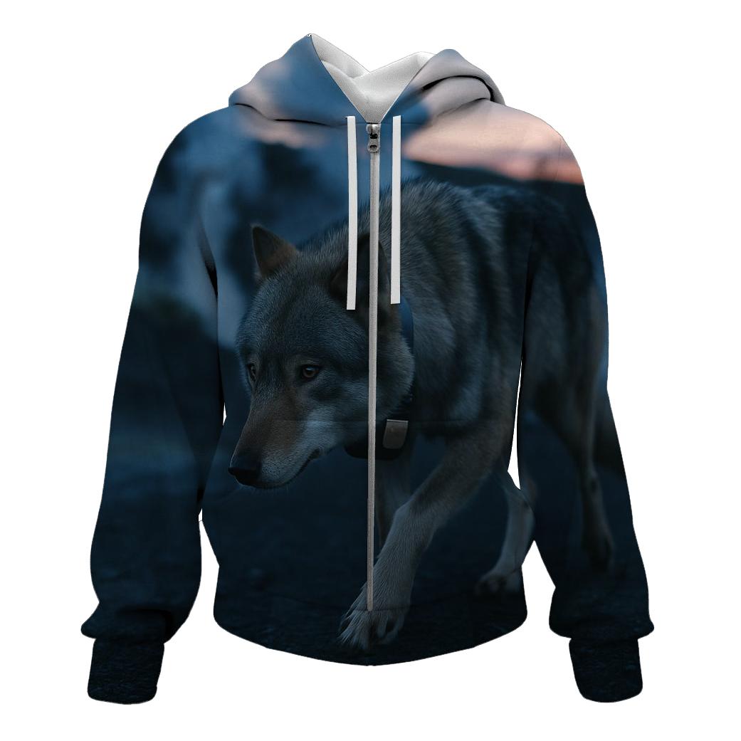 Collared Wolf Crossing A Geothermal Fumarole Field custom hoodies