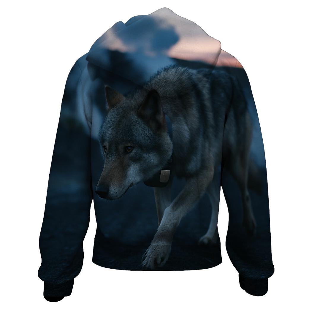 Collared Wolf Crossing A Geothermal Fumarole Field custom hoodies