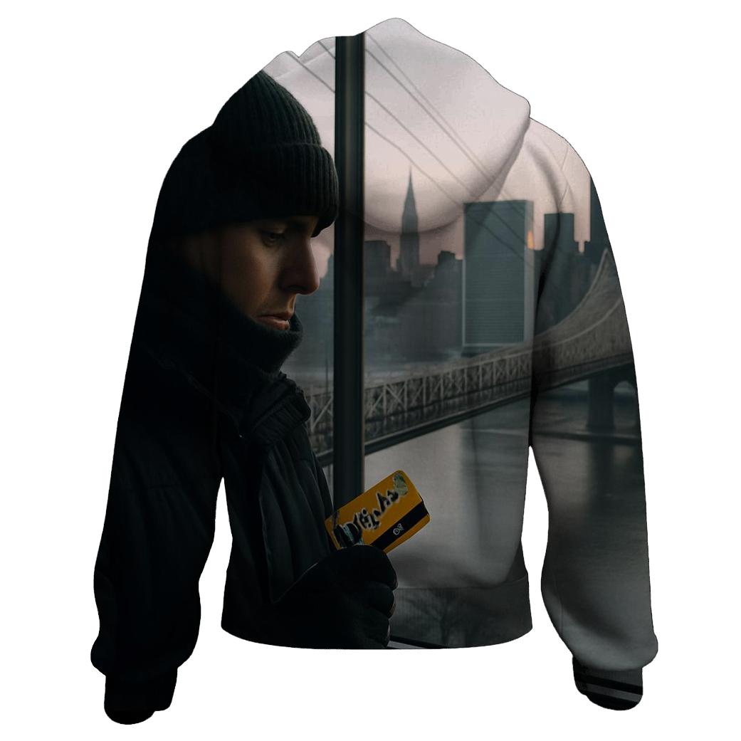 Roosevelt Island Tram Window Skyline At Winter Dawn embroidered hoodies