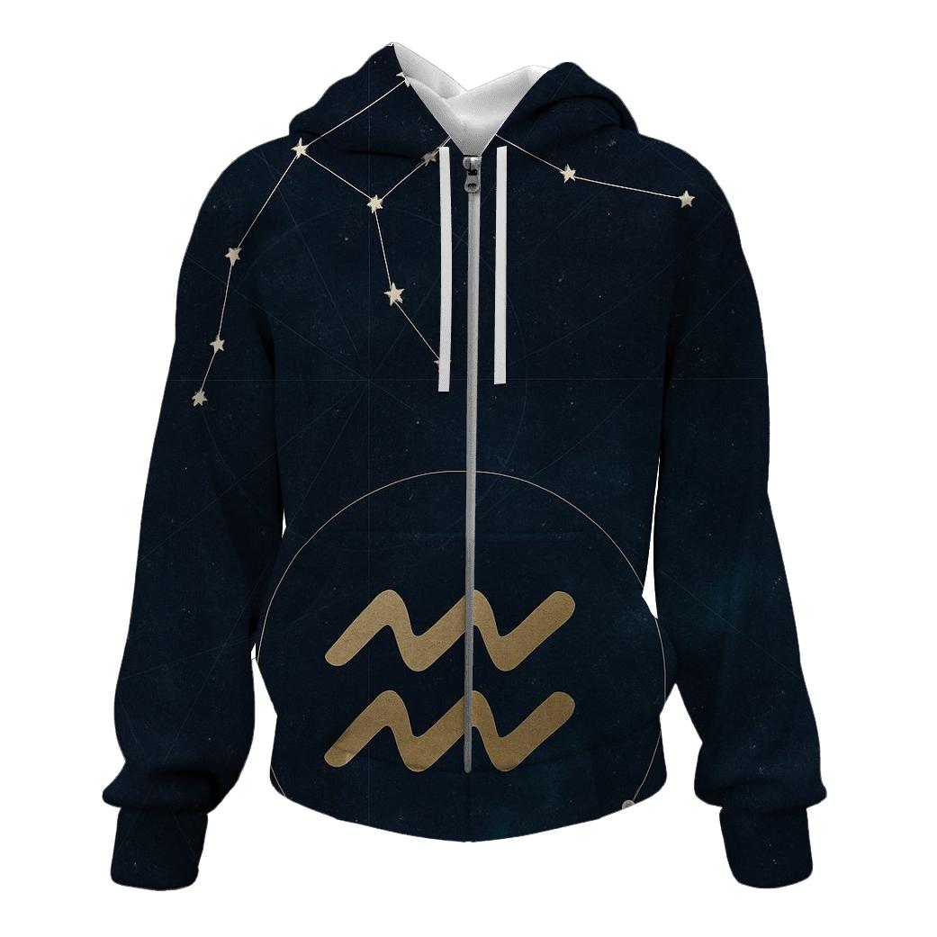 Aquarius Sidereal Water Bearer Star Chart printed hoodies