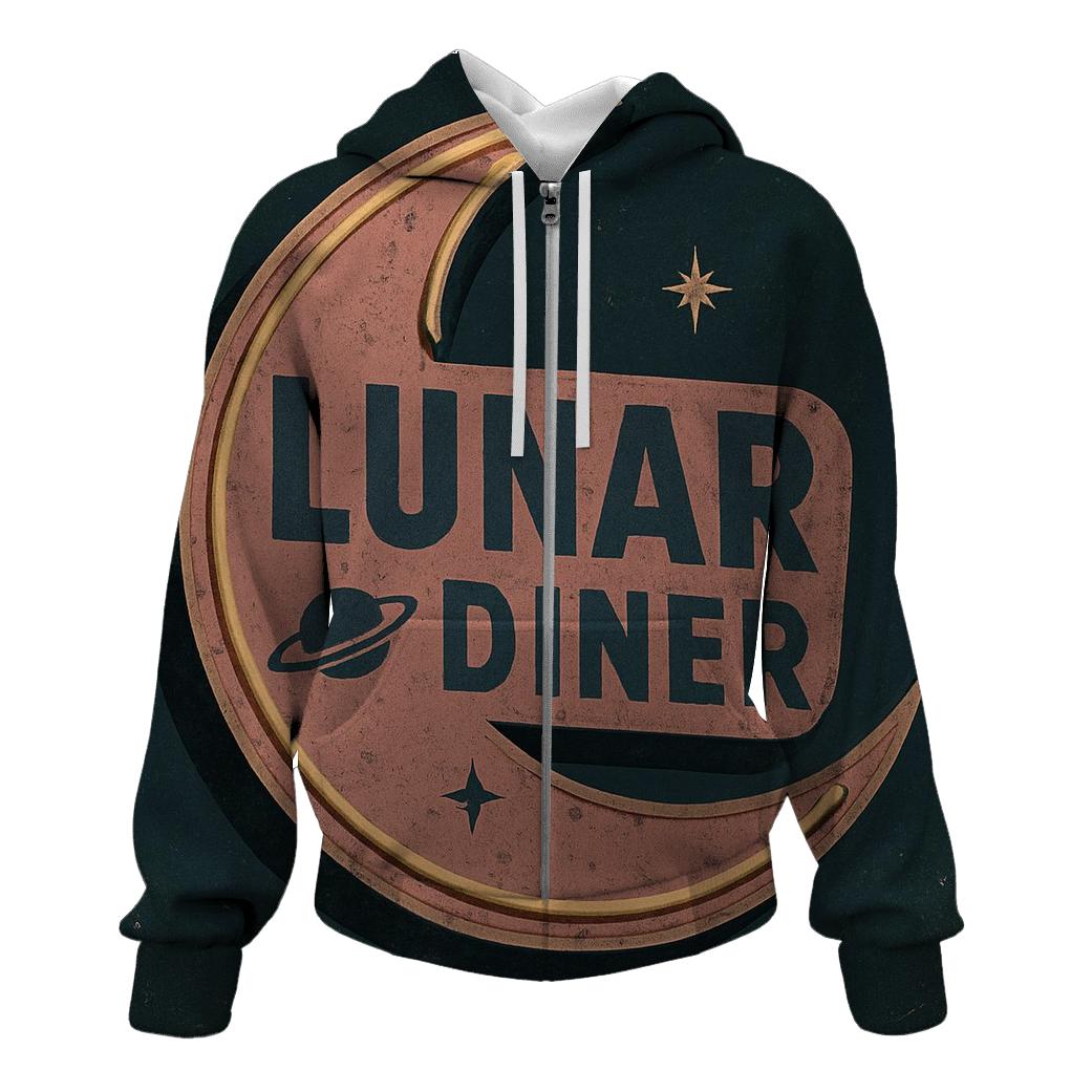 Retro Lunar Diner Neon Sign Print lightweight hoodies