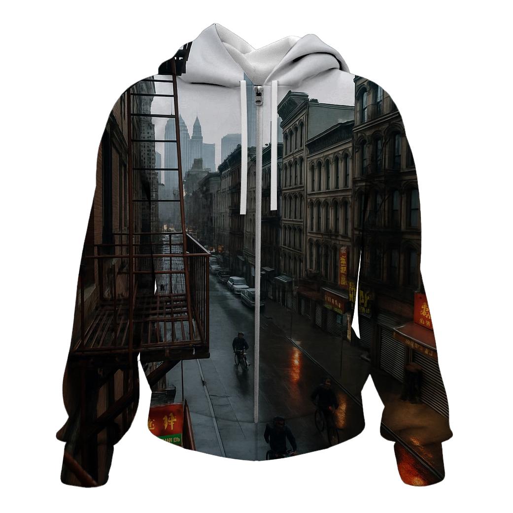 Chinatown Fire Escape View Toward Lower Manhattan After Rain graphic hoodies