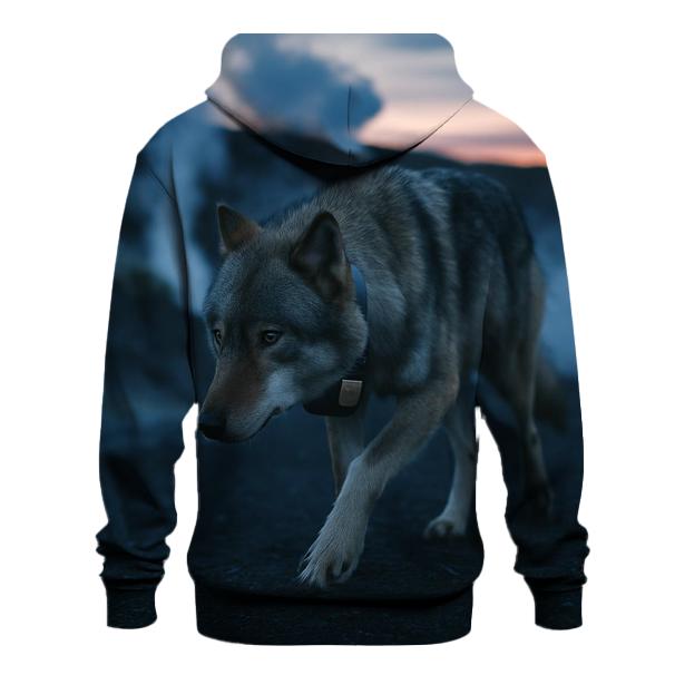 Collared Wolf Crossing A Geothermal Fumarole Field designer hoodies