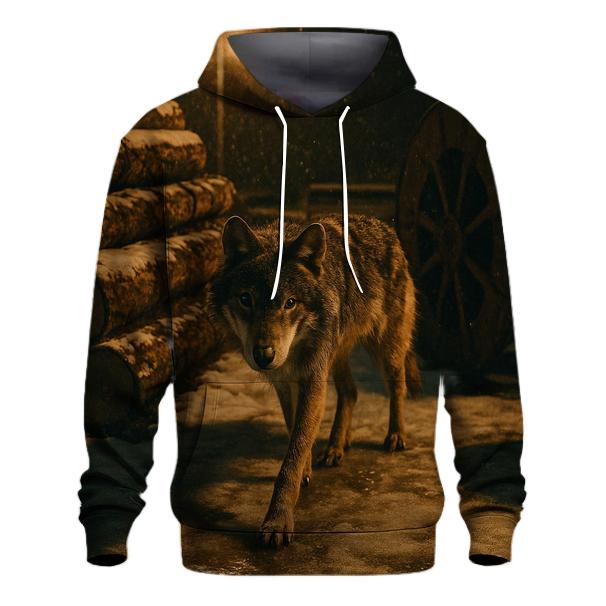 Timber Wolf In A Derelict Boreal Logging Yard At Snowfall designer hoodies