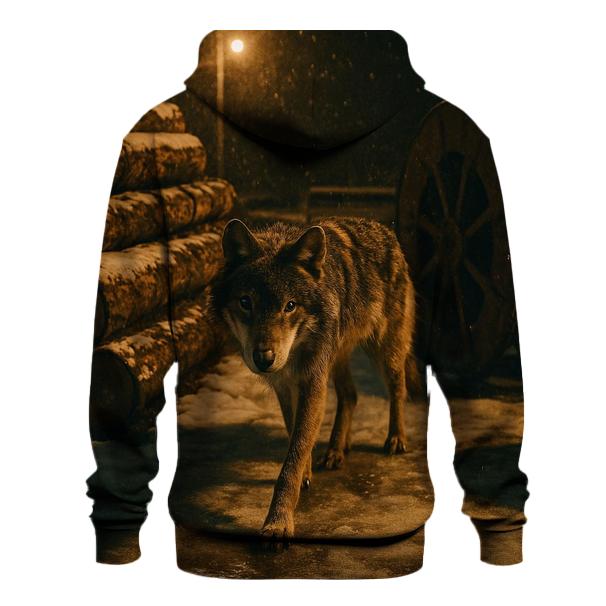Timber Wolf In A Derelict Boreal Logging Yard At Snowfall designer hoodies